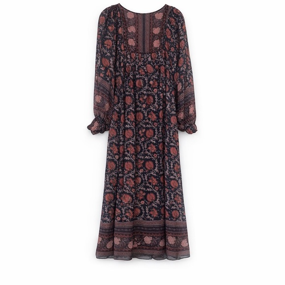 Ulla Johnson Dresses & Skirts - Ulla Johnson Boho Floral Midi Dress – Navy/Rust Print – Long Sleeve